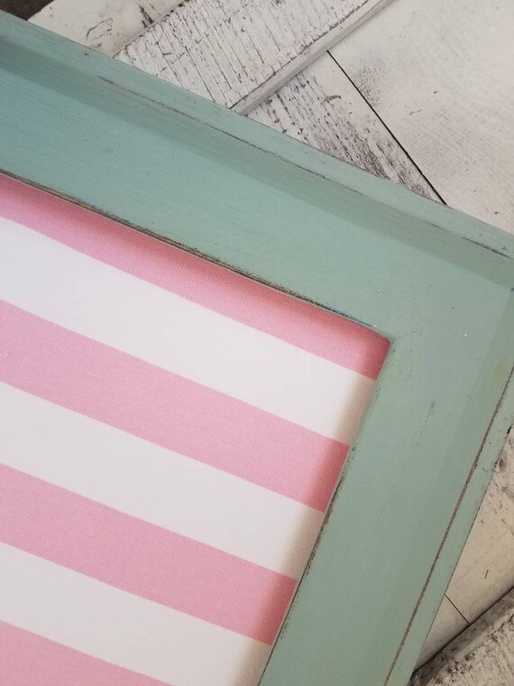 Framed Fabric Pin Board Pink and White Stripe Bulletin Board Etsy