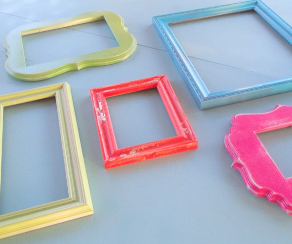 Bright Colored Picture Frames Boho Style Gallery Wall Set Etsy