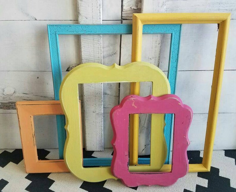 Bright Colored Picture Frames Boho Style Gallery Wall Set Etsy