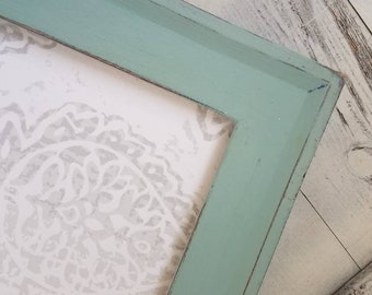 Large Farmhouse Fabric Bulletin Board White and Gray Fabric Light Teal Green Frame Other Color Choices Available Many Sizes - MAGNETIC BOARD
