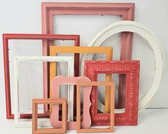 Vibrant Eclectic Mixed Variety of Picture Frames, Decorative Unusual Photo Frames for the Wall in Cream, Red, Coral, Sizes 4x6-11x14,HELENA