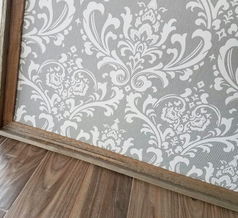Barn Wood Framed Bulletin Board Grey Damask Pattern Rustic Etsy