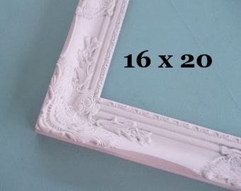 16x20 PICTURE FRAME Wedding Gift Photo Booth Prop Empty Frame Ornate Nursery Decor Victorian Vintage Distressed Farmhouse Style White Shabby