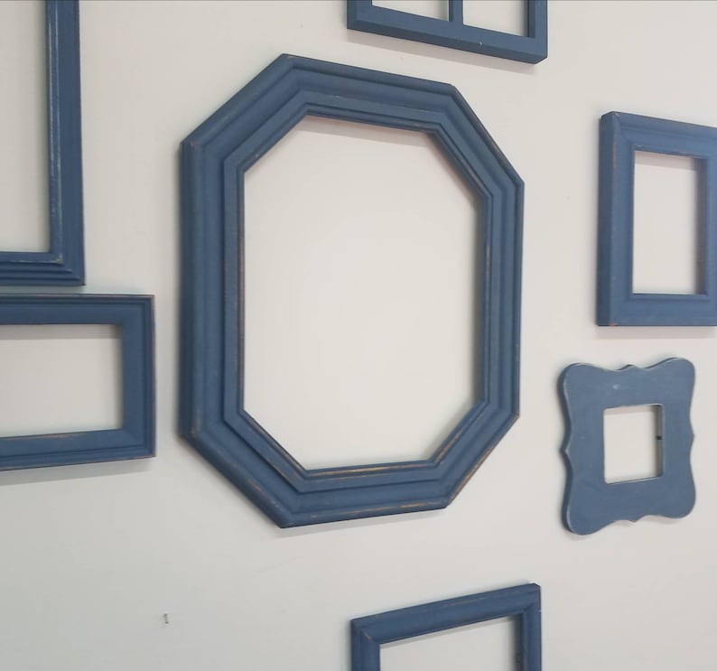 Navy Blue Gallery Wall Frame Set Rustic round picture frames Etsy
