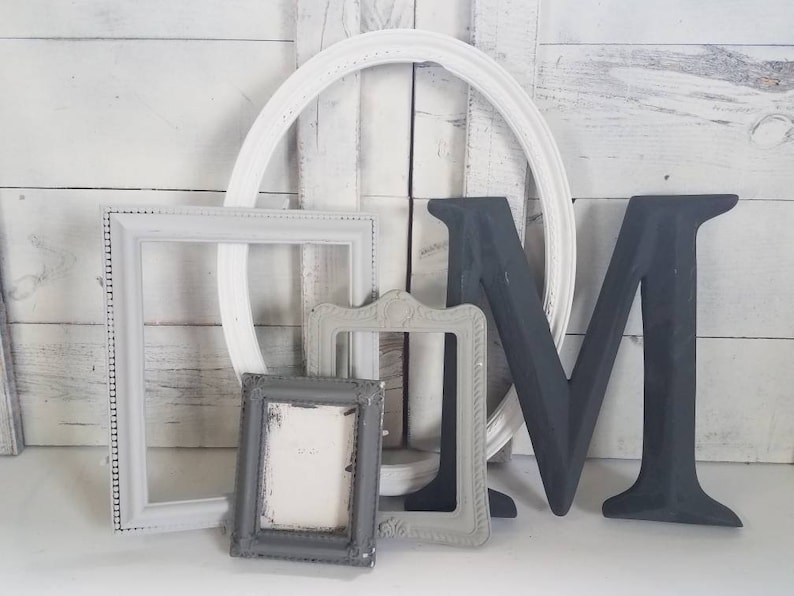 Mixed Grey Ombre Picture Frames, Unique and Eclectic Modern Farmhouse Gallery Wall Set, Assorted Vintage Photo Collage, 4x6-11x14, Adelaide zdjęcie 6