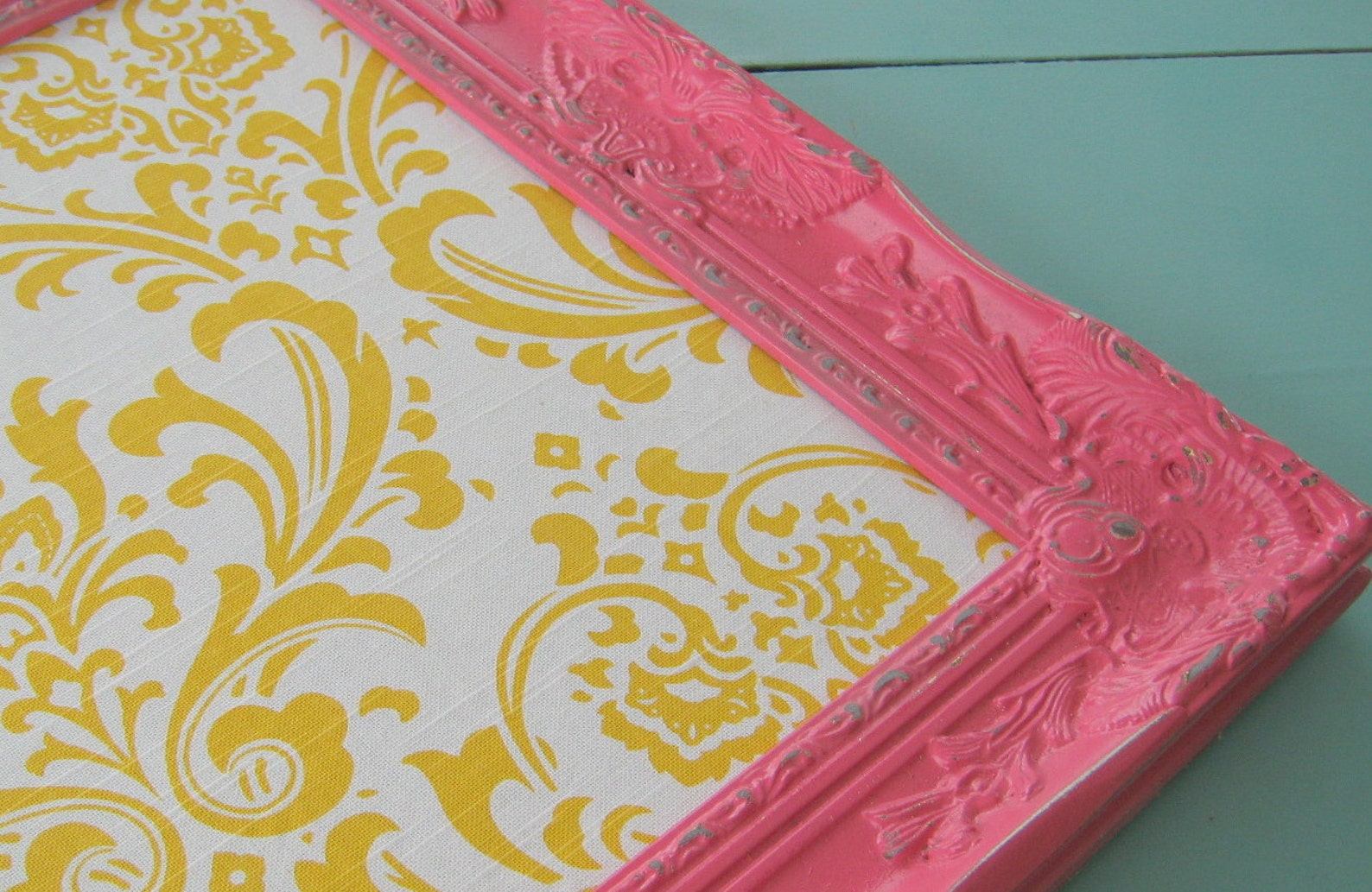 Ornate Framed Pink Bulletin Board Many Sizes Yellow Damask Etsy