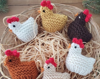 Set of 6 chicken hen knit Easter egg cozies egg cozy decor off white ivory brown orange tan yellow Easter basket decorations