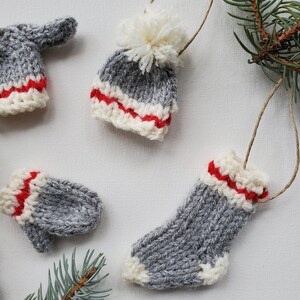 Set of 4 Mini knit Canadiana Ornaments Decorations grey white red image 2