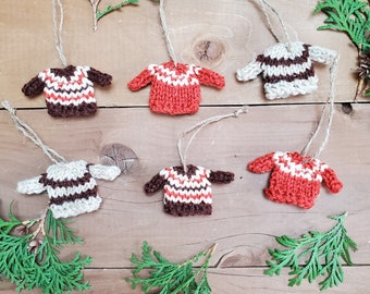 Clearance set #1 - Set of 6 Mini Sweater Ornaments Decorations Autumn fall theme brown orange tan decor