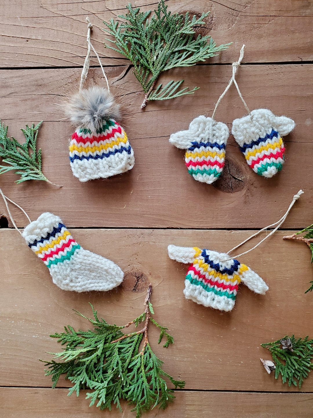 Set of 4 Knit Ornaments, Canadian Ornaments, Mini Hat Ornament, Mini