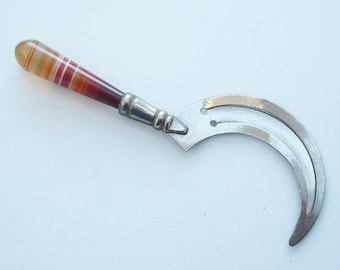 Vintage Agate Handled Book Mark - Sickle Shape