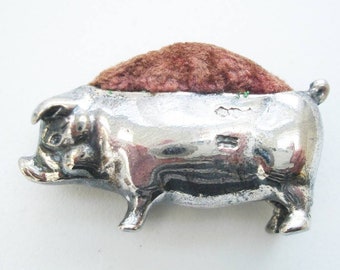 Small Antique Pig Silver Pin Cushion