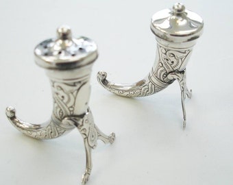 Vintage Norwegian Silver Salt & Pepper Pots - Cornucopia -Theodore Olsen's