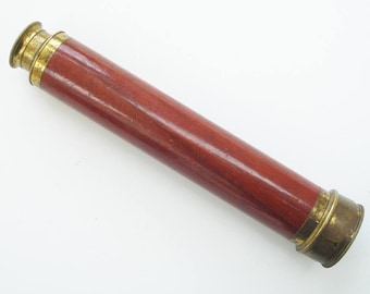 W.Y. McAllister Antique Brass & Mahogany Three Draw Telescope - Philadelphia (OPT39)