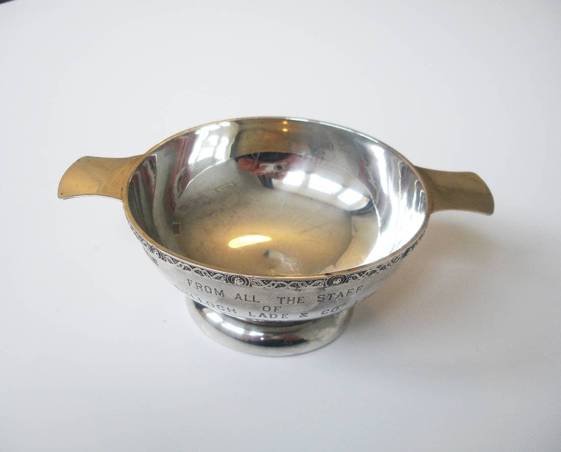 Vintage Silver Quaich Du Personnel de La Distillerie Bulloch Lade - Whisky à Collectionner Gravé Wil