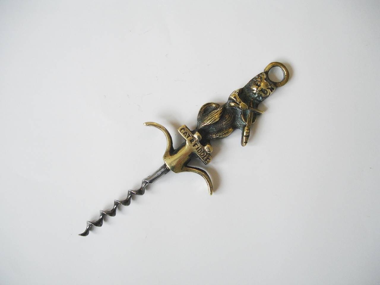 Vintage Brass Cat &fiddle Corkscrew | An306