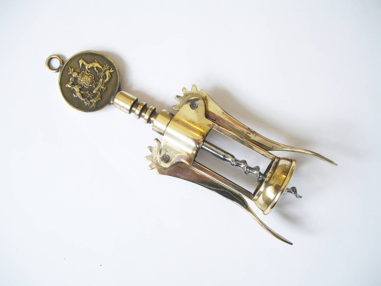 Vintage Italien Brass Double Lever Corkscrew - Armoiries Honor | It97