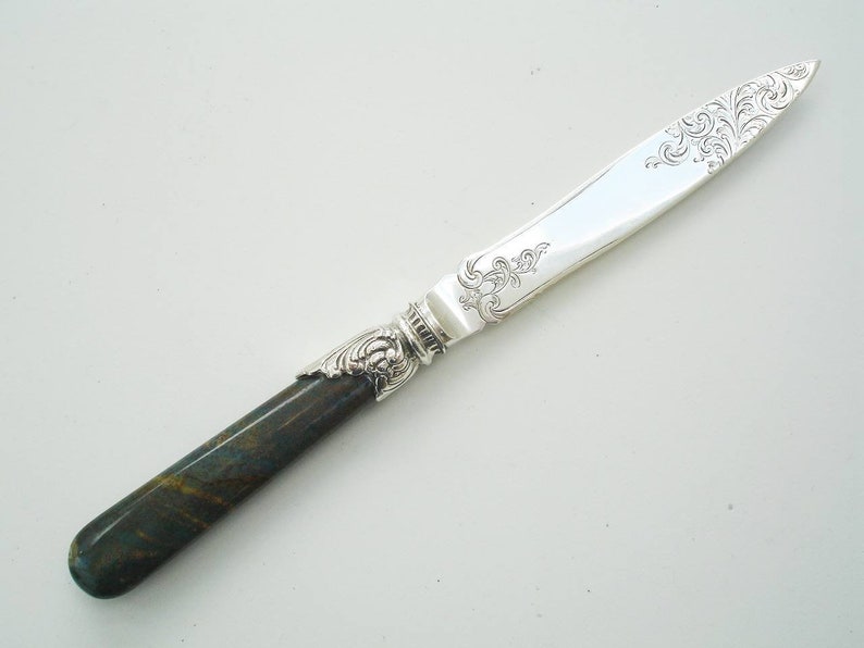 Antique Agate & Silver Fruit Knife image 2