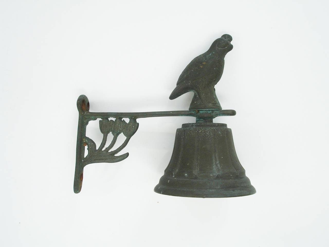 Cloche Extérieure en Bronze Vintage avec Oiseau Monté sur Le Dessus
