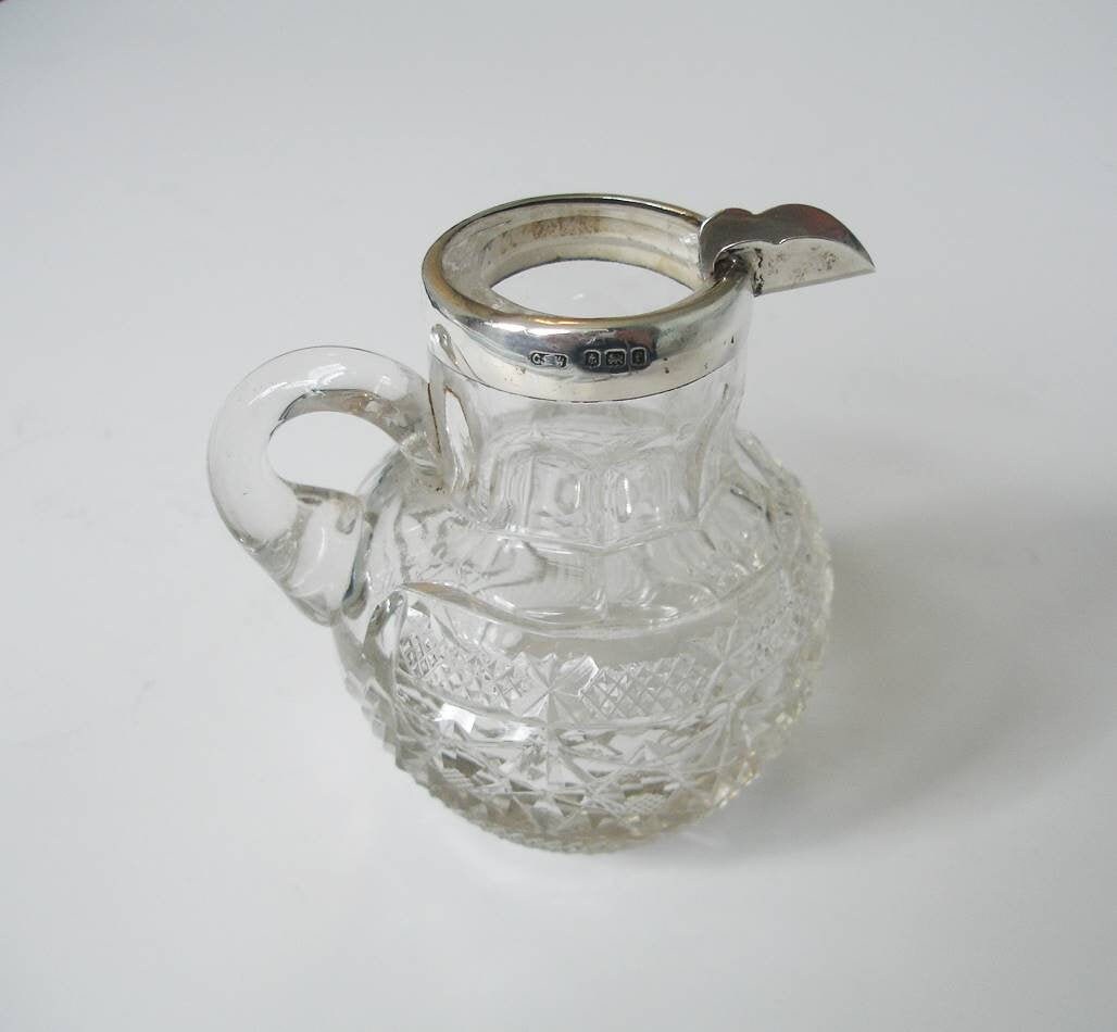 Antique Silver & Glass Whisky Jug Noggin 1905