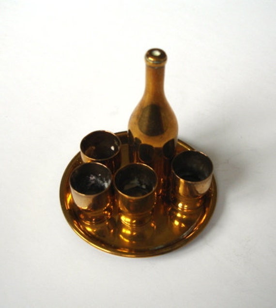 Ensemble de Barres Miniatures Vintage Tasses, Bouteille et Plateau