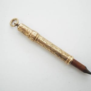 Sampson Mordan　9金　ペンシルホルダー　花柄 Reserved - Antique Gold Pencil Holder - Floral Pattern - Sampson