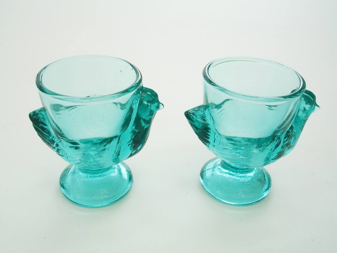 Two Vintage Green Glass French Chicken Egg Cups Etsy