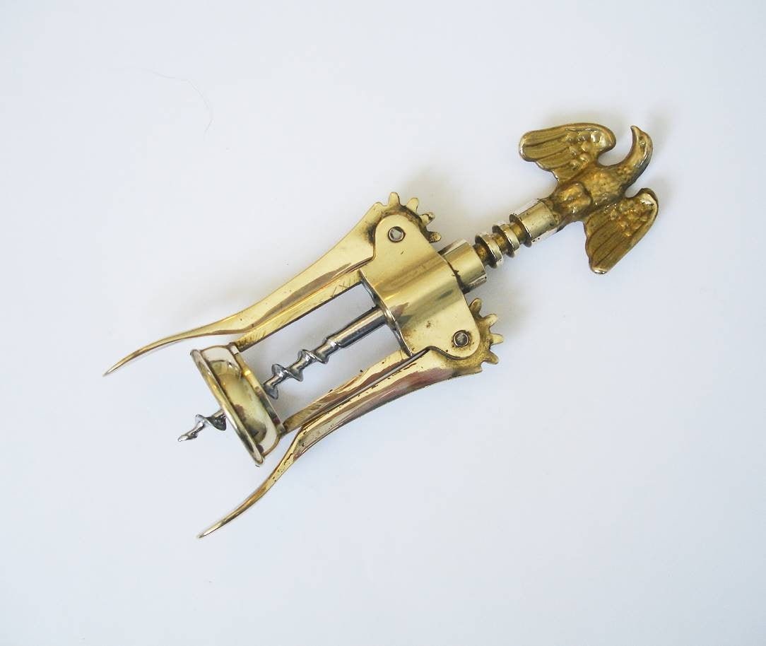 Vintage Italien Brass Double Lever Tire-Bouchon avec Eagle | It102