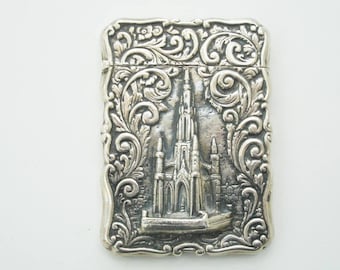 Antique Silver Card Case Featuring The Scott Monument  - Nathaniel Mills