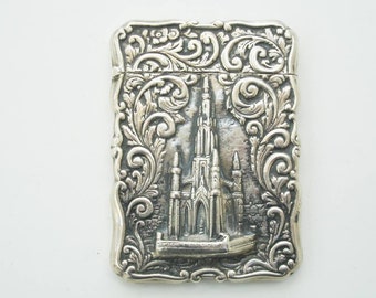 Antique Silver Card Case Featuring The Scott Monument  - Nathaniel Mills