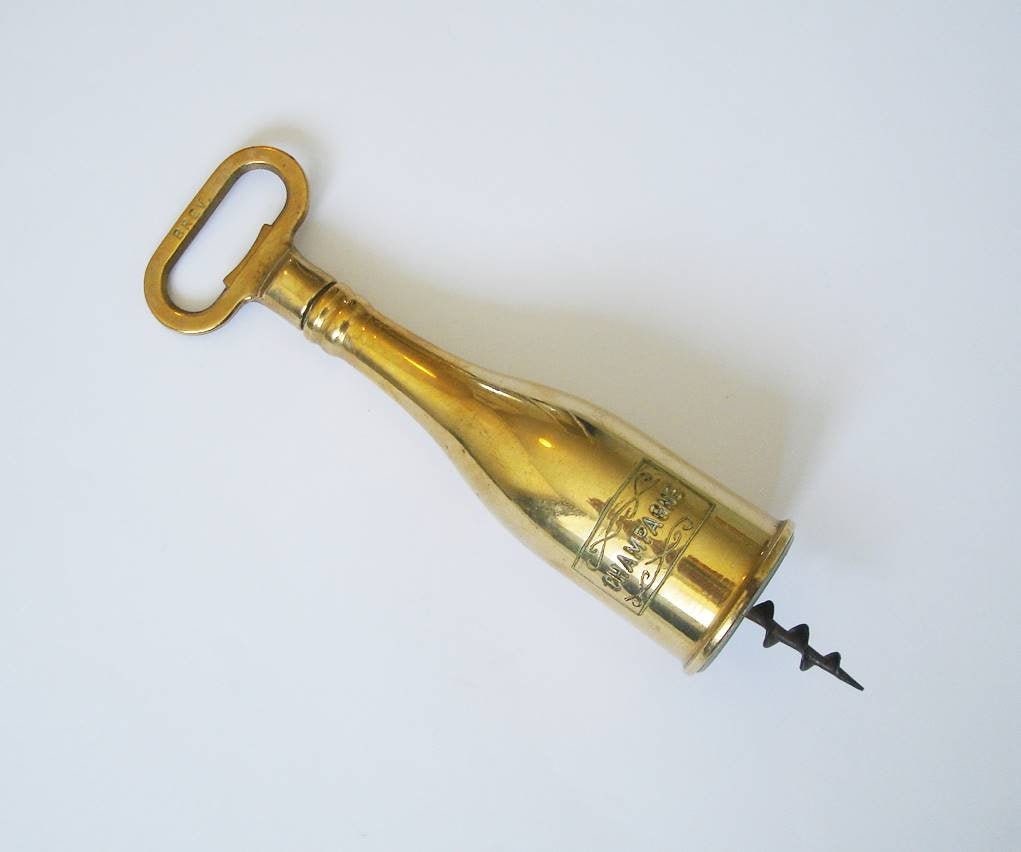 Vintage Italien Brass Champagne Bouteille Corkscrew | It103