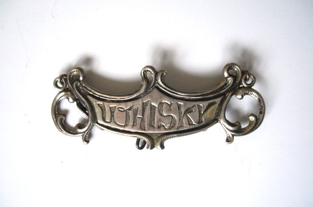 Étiquette de Whisky Argent Antique Continental Pour Carafe Carrée