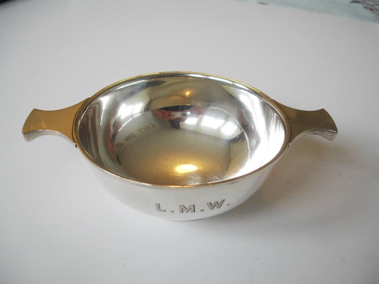 Vintage Silver Quaich 1934 - Gravé L.m.w. | Réfq1