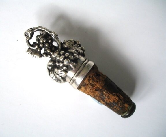 Bouchon Antique de Bouteille Raisin et Vigne Argenté