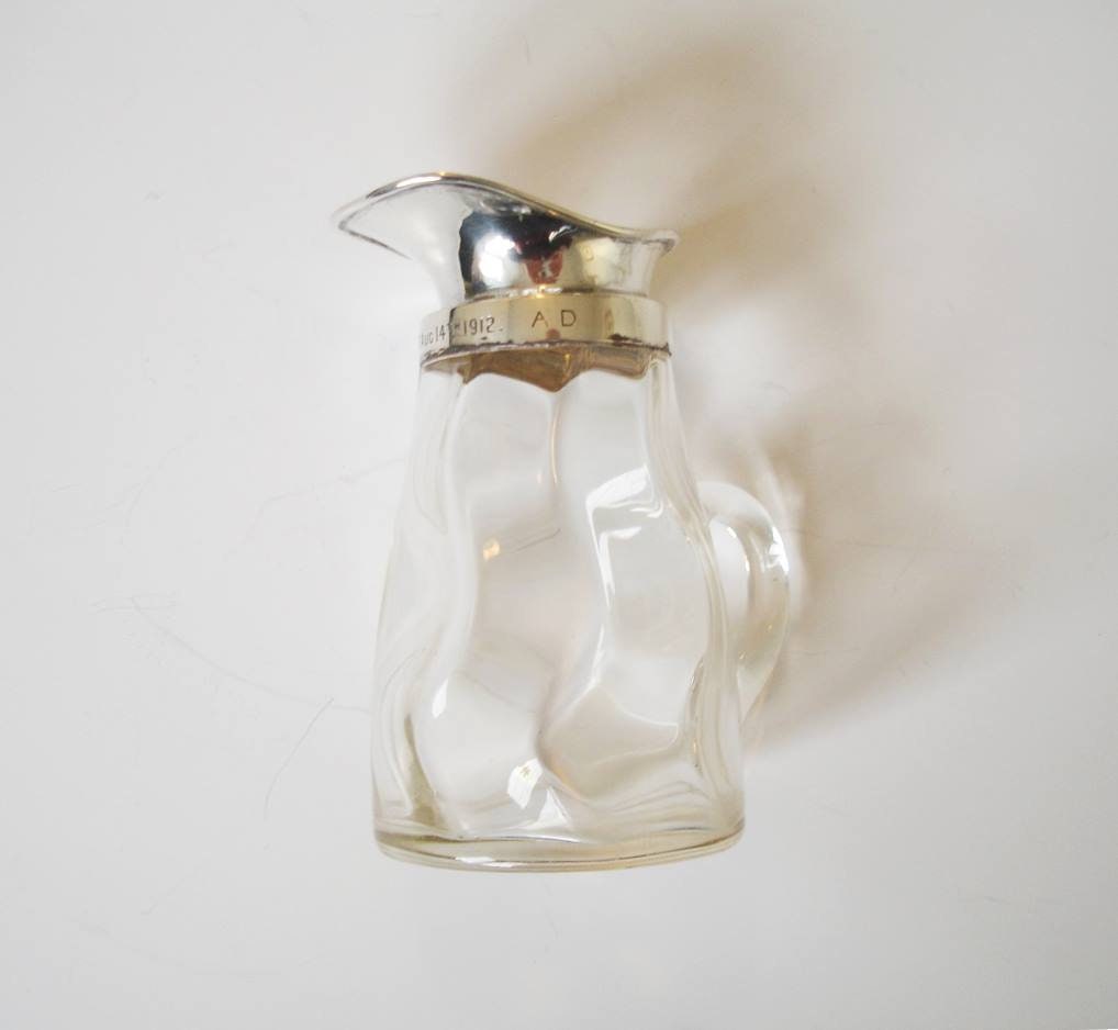 Antique Silver Glass Whisky Water Jug Or Pitcher 1912 - 25Th Wedding Anniversary Present Gravé A.d &