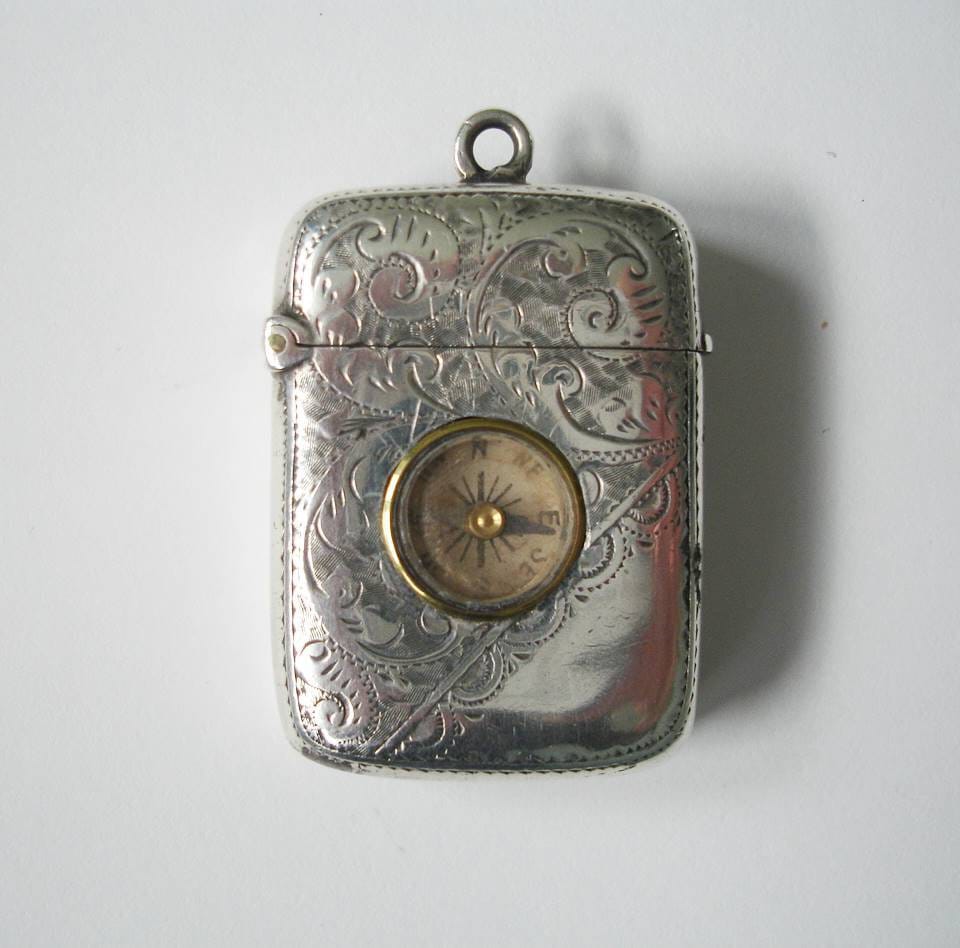 Antique Silver Compass &vesta 1896 | Cp7