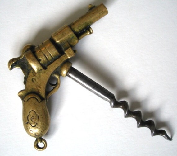 Antique French Brass Pistol Handled Corkscrew (FR400)