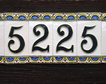 Ceramic house number, 4 digit with 2 border