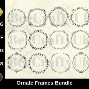 May include: A set of twelve ornate frames in black, perfect for adding a touch of elegance to your designs. The frames are all different, but they all have a similar style, with intricate details and a vintage feel.