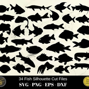 34 x Fish Silhouette Bundle SVG | Fish Sealife Silhouette Clipart Elements | svg eps dxf png Cut Files | Instant Download | Commercial Use