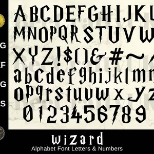 Wizard Style Alfabeto Lettere e numeri Cutfiles / Font Upper Lower Case Clipart Design Elements / Sublimation, Print, png, dxf, eps, svg