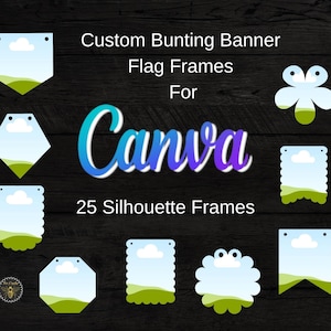 Pacchetto cornici Bunting Canva / Modificabile in Canva, cornici per bandiere banner / Riempi i tuoi modelli di banner, trascina e rilascia cornici / Uso commerciale