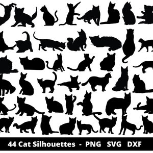 Cats & Kittens Silhouettes | Design Elements Clipart | SVG PNG DXF Formats | 44 Images Cut Files | Instant Download Commercial Use