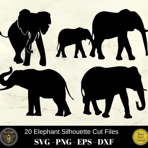 20 x Elephant Bundle SVG | | Clipart Elephant Silhouette Animaux sauvages | svg eps dxf png Couper les fichiers | téléchargement instantané | Utilisation commerciale