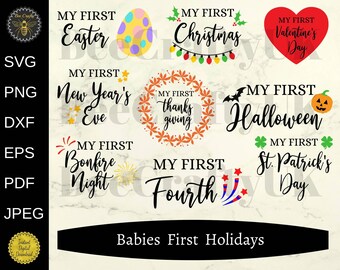 Babies First Holiday SVG Bundle / 1st Holiday For Baby Clipart Cut Files / svg dxf eps pdf png jpeg / Instant Download / Uso comercial