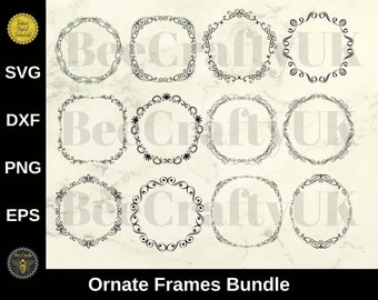 Ornate Frames Borders Bundle SVG | Monogrammes de clipart carrés ovales ronds | svg eps dxf png Couper les fichiers | téléchargement instantané | Utilisation commerciale