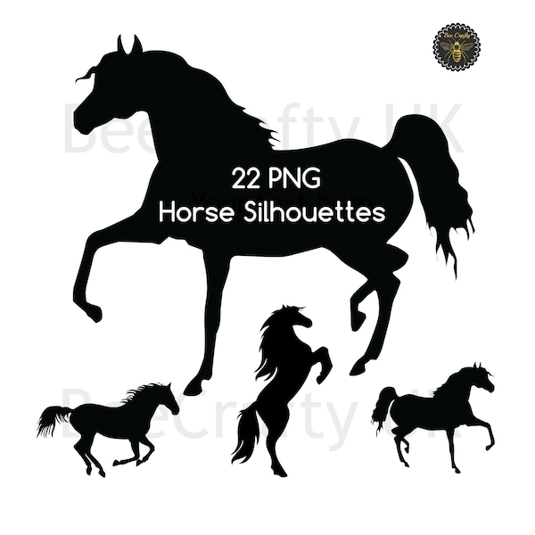 Black Horse Silhouettes | Horses Graphic Design Elements | 22 PNG Elements | Black Horse Clipart | Instant Download