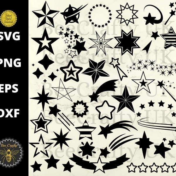Star SVG Bundle | Stars Silhouette Clipart | Shooting Stars Monogram North Star Banner Wand  | svg dxf eps png Cut Files | Elements Stencil