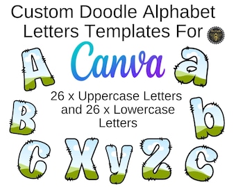 Custom Canva Doodle Letters Alphabet Frames | Drag and Drop Editable Canva Frames Font Template | Doodle Font Letters Alphaset Canva Frames