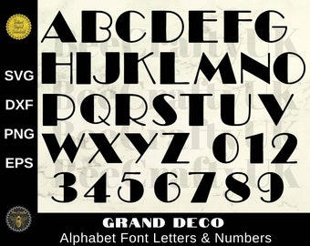 Grand Deco Retro Vintage Schrift | Alphabet Buchstaben & Zahlen Cutfiles | Schrift Clipart Design Elements | Sublimation, Druck, png, dxf, eps, svg